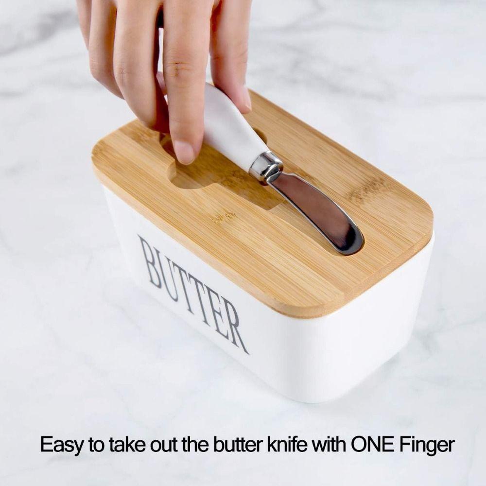 High-quality Ceramic Butter Box with Round Wooden Covers Porcelain Butter Holder Household