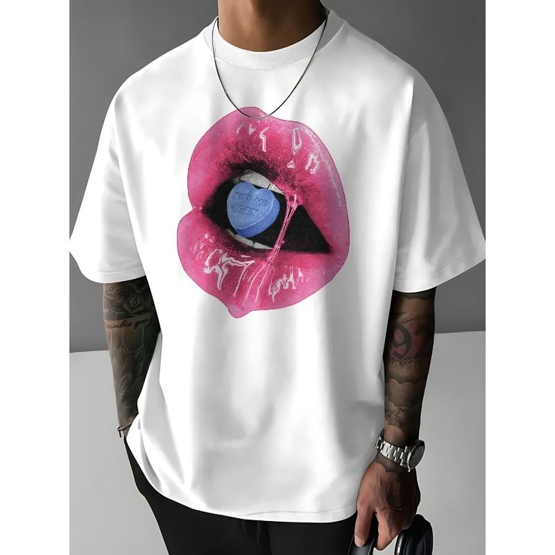 Tamanhos Europeus Kiss Me Again" Camiseta Casual Masculina com Estampa de Moda, Top Primavera/Verão, Camiseta Confortável com Gola Redonda