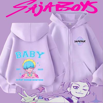 Kinder Zip-Up Hoodie Kpop Dämonenjäger Grafik Stilvoll Lässig Jungen Mädchen Weich Warm Bequem Sweatshirt