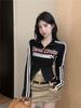 Girls Y2K Tops Workout Cycling T-shirts Zipper Long Sleeve Fashion Club Wear Sexy Women's T-shirts Sports Tees