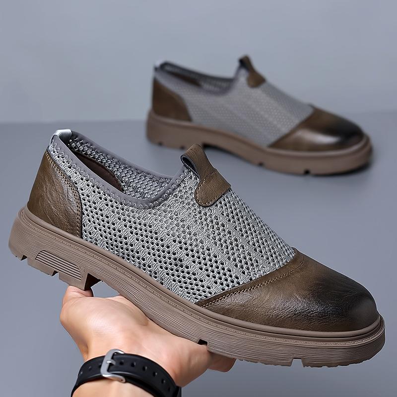 Fashion 2024 Summer New Hollow Mesh Men's Loafers Designer New Thick Soled Outdoor Walking Slip-on Men's Business Leather Shoes