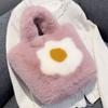 Women Soft Plush Hand Bags Faux Fur Fried Egg Shopper Bags Winter Small Travel Bag Female Warm Fluffy Tote Bags Party Clutch Bag