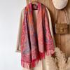 Brand Fashion Women's Winter Cashmere Wrap - Vintage Oil Painting Floral Printed Tasseled Pashmina Thick Shawl, Scarf & Echarpe
