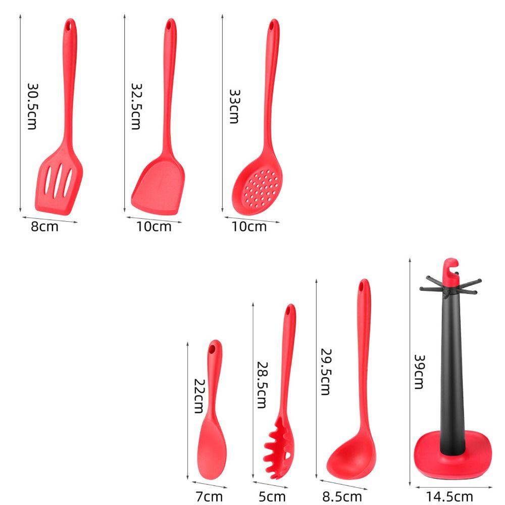 1/7PCS Silicone Non-stick Cookware Tools Red Pot Shovel High Quality Cooking Spoon  Cooking