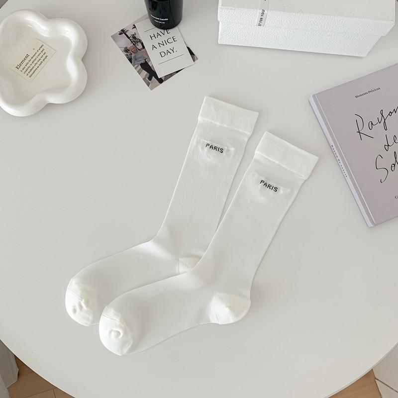 1 paire de chaussettes fines ajourées pour femmes, longues et amples, JK Lolita, douces filles japonaises, couleur unie, en coton respirant, pour printemps et été