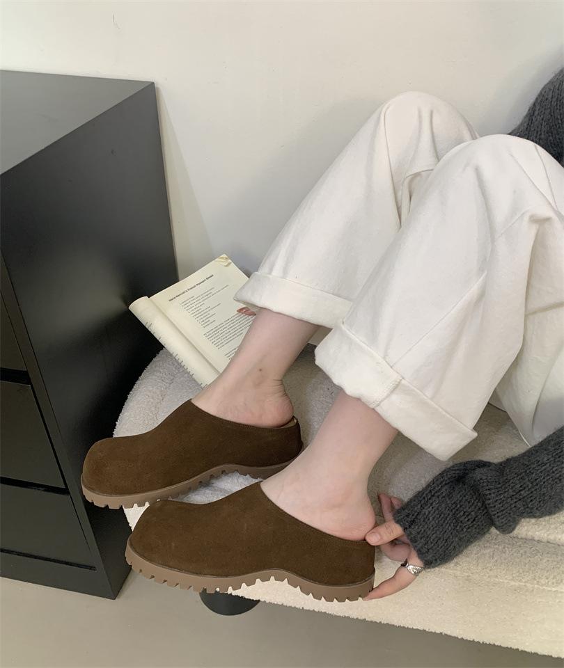 Japanese Shoes Women's 2025 Spring New Outer Wear Thick-soled Japanese Bag Head Half Slippers Lazy One Pedal Women's Shoes