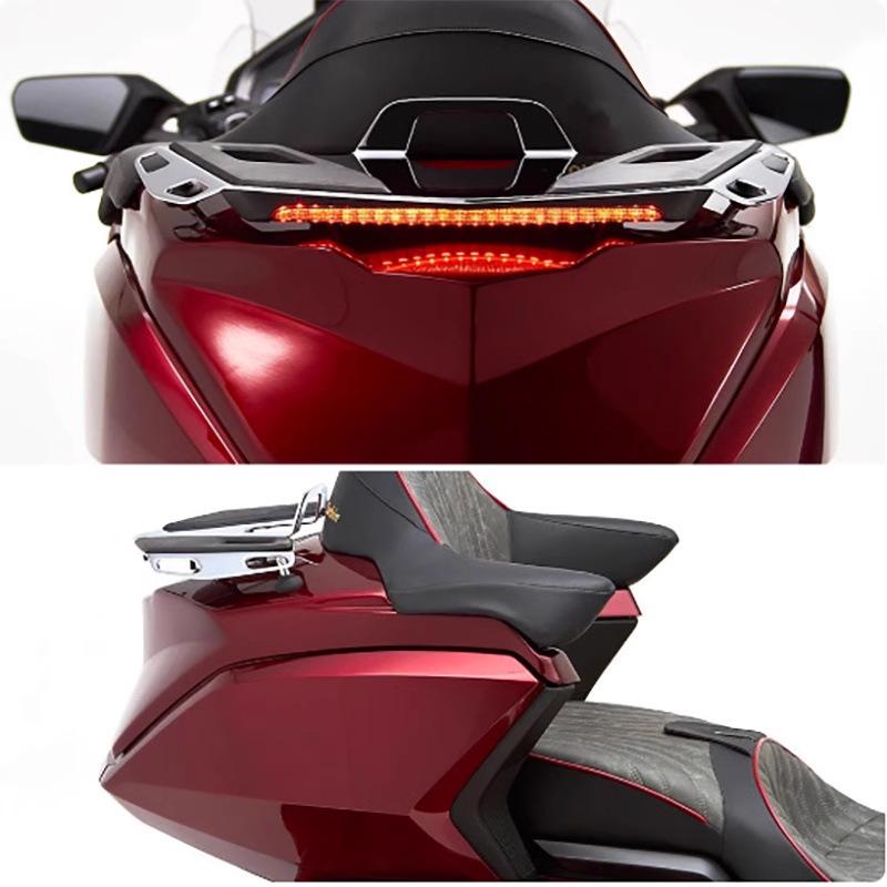 Honda Gold Wing GL1800 Motorcycle Accessories: Lights, Brake Lights, Turn Signals, Rear Luggage Rack, Seat Bracket, and Tail Components.