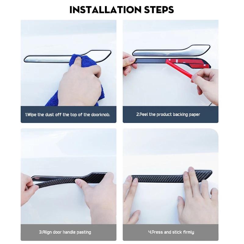 4PCS Door Handle Cover For Tesla Model 3 Y Carbon Fiber Styling Premium Durable 2018-2023  Cover Protector Sticker