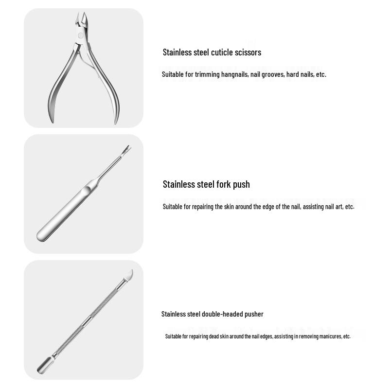 Stainless Steel Manicure Set: 3-Piece Dead Skin Scissors, Double-Headed Pusher, and Nail Clipper