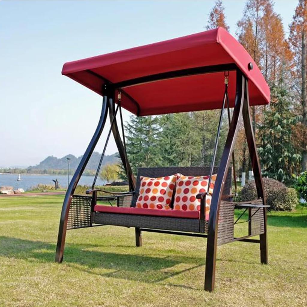 Classic Red Porch Swing Canopy Replacement, 2-3 Seat Waterproof Fabric Swing Canopy, 191*120*18/23cm