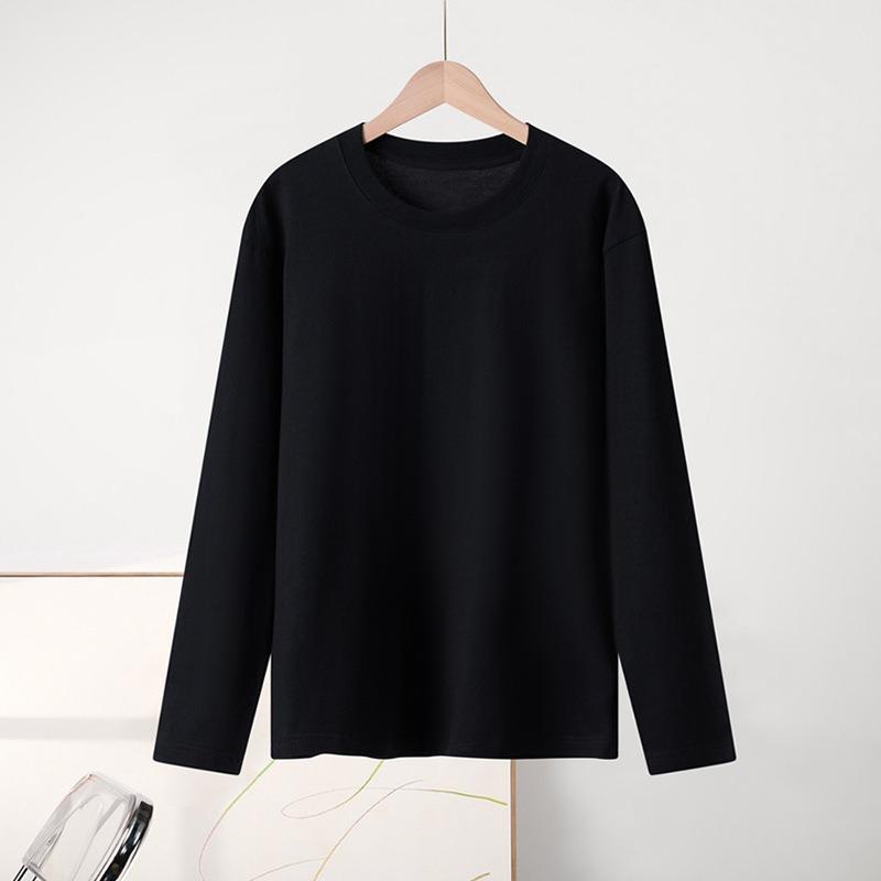 Minimalist Interior Base Shirt for Women, Autumn Long Sleeved Pure Cotton Shoulder T-shirt for Men, Round Neck Solid Color Couple's Clothing