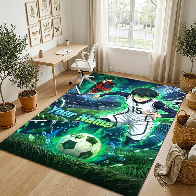 Personalized Crystal Velvet Carpet,Blue Lock Custom Printed Name, Plush Area Rug For Home Indoor Decor