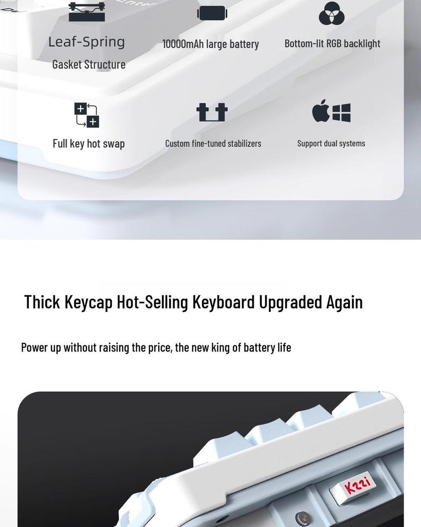 KZZI Kezhi K98 V2 Mechanical Keyboard: Three-Mode Bluetooth, 2.4G Wired, Gasket Mount, Custom Hot-Swappable.