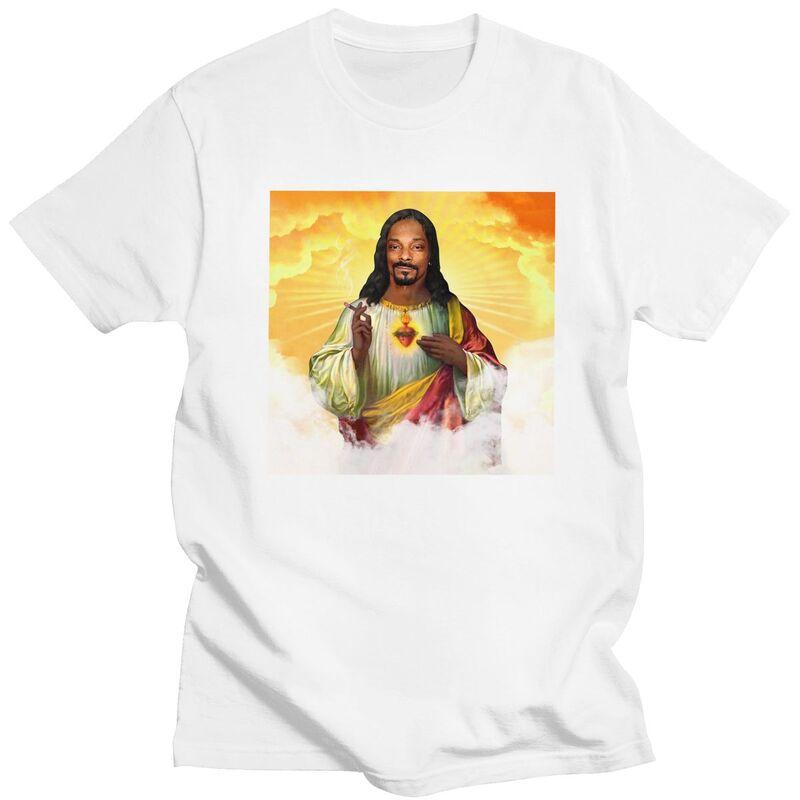 Individuelles Lustiges Heiliger Jesus Snoop Dogg T-Shirt für Männer Kurzarm Freizeit T-Shirt Coole T-Shirts Slim Fit 100% Baumwolle T-Shirt Geschenk