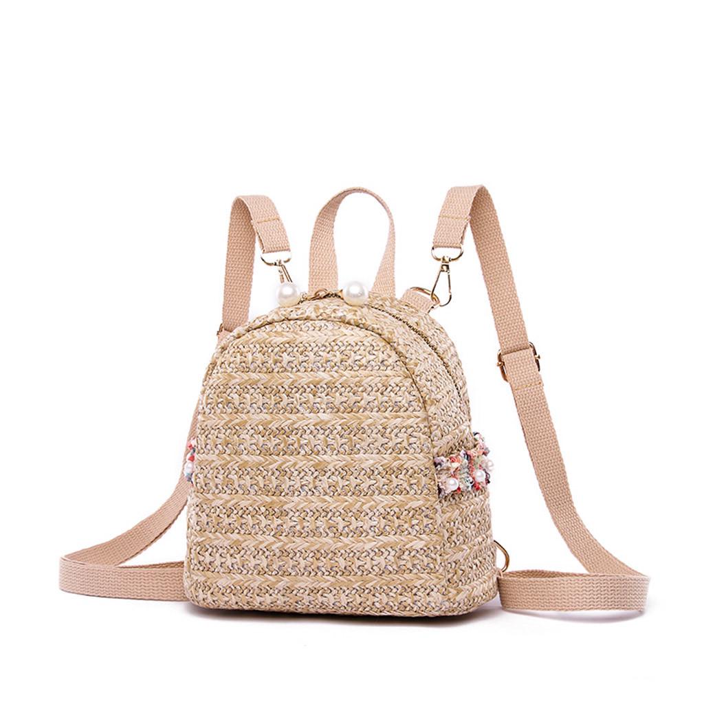 Small Backpack for Women,Pearl Vine Grass Weaving Casual Pack Handbag Shoulder Tote Bag Khaki Small Backpack for Women,Pearl Vine Grass Weaving Casual Pack Handbag Shoulder Tote Bag Khaki