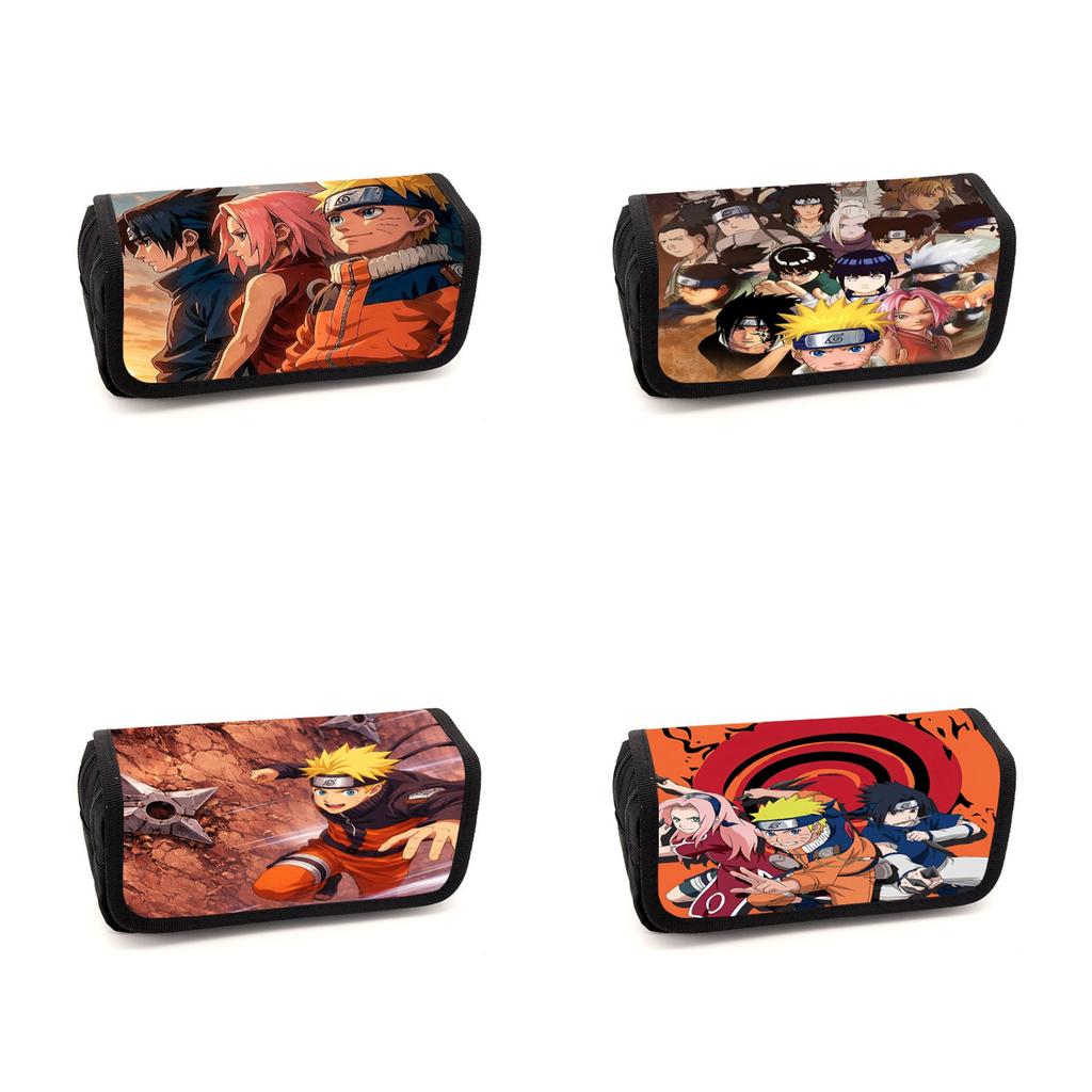 NARUTO Cartoon Pencil Box Double Layer Flip Pen Case Lightweight Stationery for Boys & Girls Ages 5-11 Kids School Daily Use