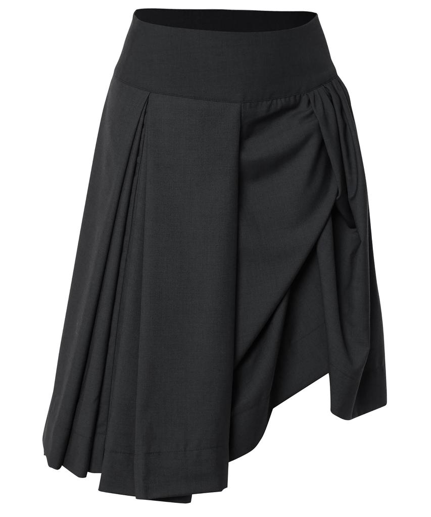 Peulleeoeob Asymmetrical Draped Midi Skirt (Fl-248_Black)