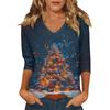 Women's Casual Fashionable Sexy Comfortable V-Neck Christmas Three-Quarter Sleeve Top
