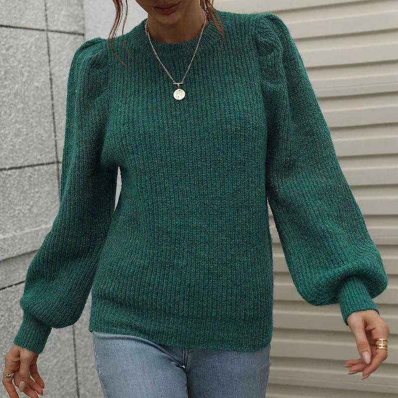 IHUASU Autumn and Winter Patchwork O-Neck Knit Women's Long Sleeve Pleated Loose Sweater