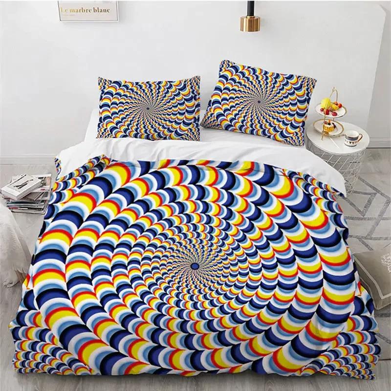 Psychedelic Swirl Soft Duvet Cover Abstract Geometric Beding Set Microfiber Twin King Comfortable Quilt Cover With Pilowcases For Children Kids Adult