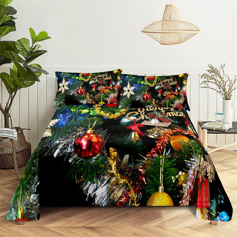 Christmas tree Queen Sheet Set Kid's Flat Sheet Boys Girls Bed Sheets and Pillowcases Christmas Gifts Bed Sheet Set Bedding Set