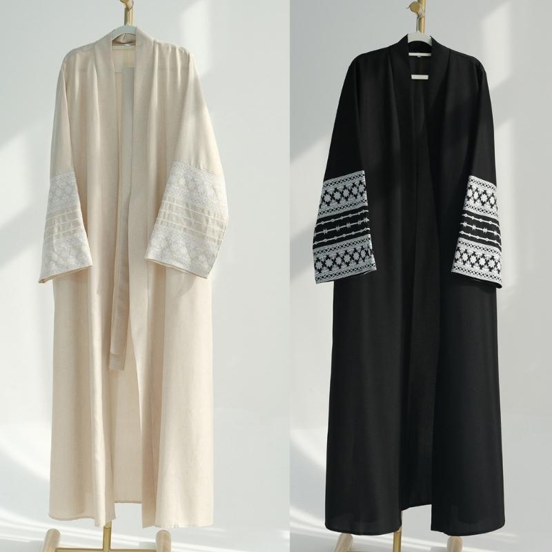Abaya Brodée pour Femmes Musulmanes Robe Dubaï Cardigans Longs Décontractés Amples Kaftans Islamiques Robe Ouverte sur le Devant Longueur Maxi