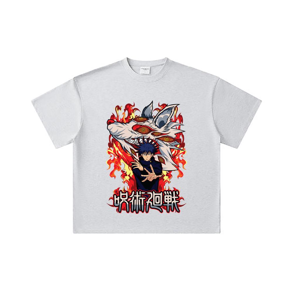 260 GSM Double Yarn 32 Count 100% Cotton Jujutsu Kaisen V7 Megumi Print Unisex Heavy Cotton T Shirt