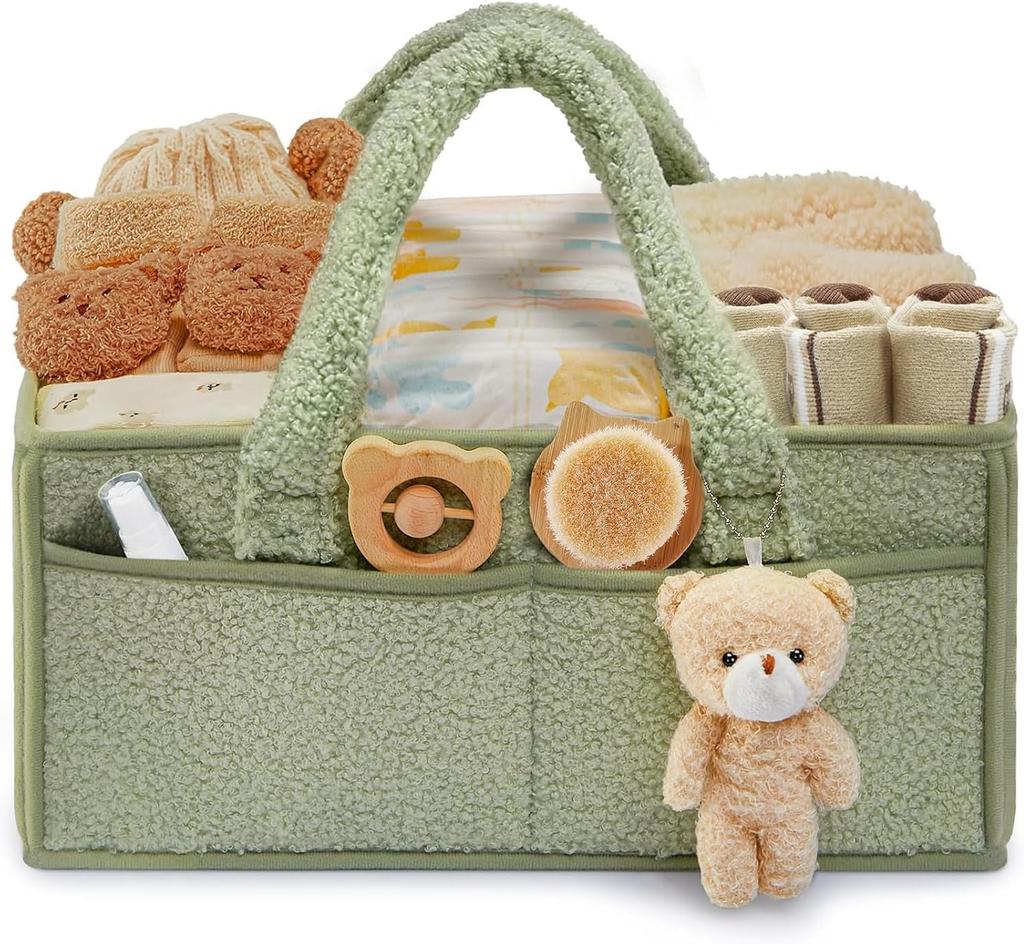 Nappy Caddy Organizer for Baby Changing Table,Portable Diaper Caddy With Removable Dividers/Handle,Newborn Essentials,Nursery Wipes Storage Bag