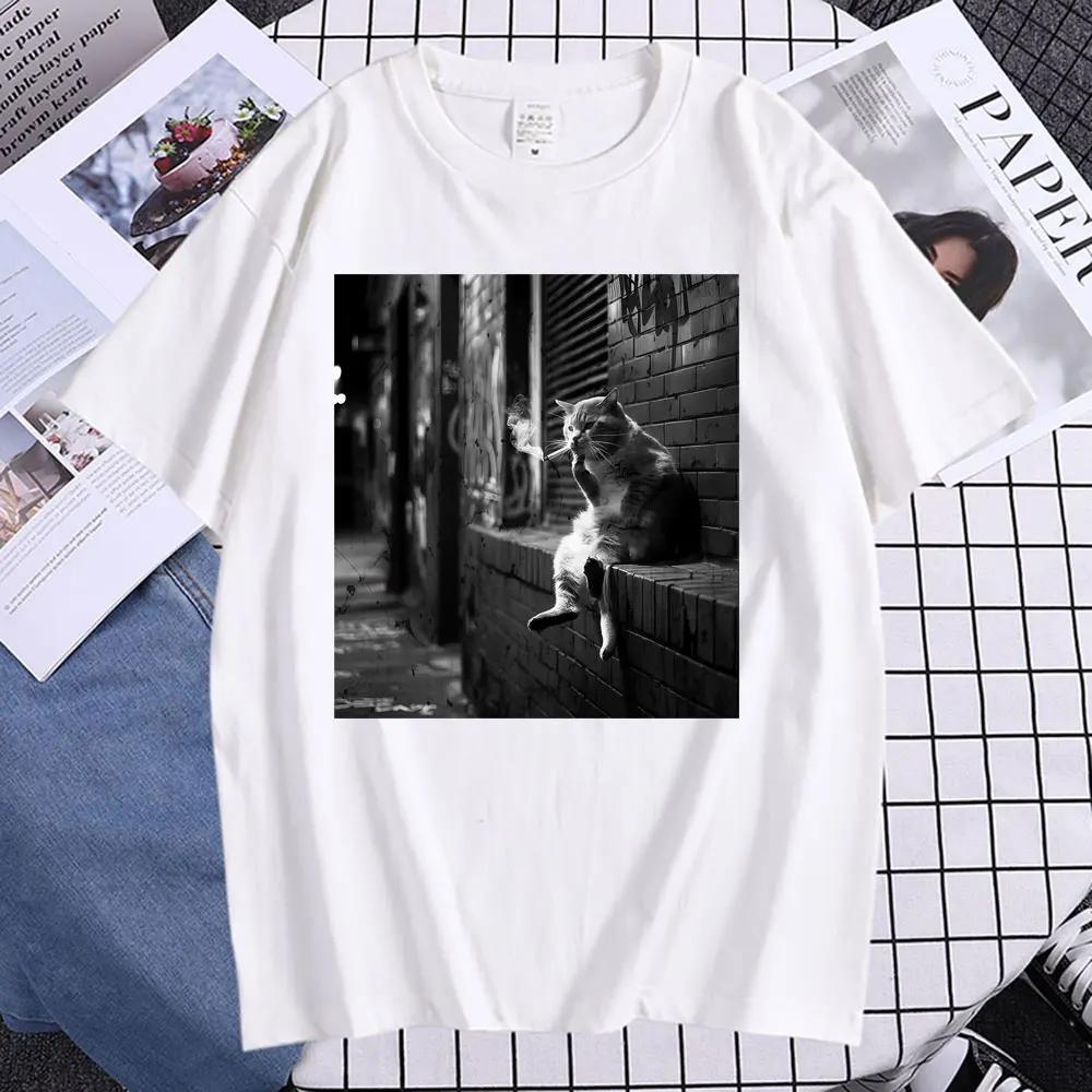 Funny cat smoking mème t - shirt femmes vêtements mode vintage classique t - shirt Casual