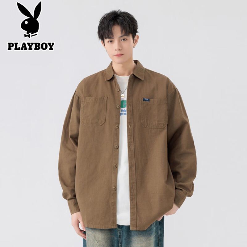 

Playboy Men s Heavy Pure Cotton Long Sleeve Casual Shirt 4XL