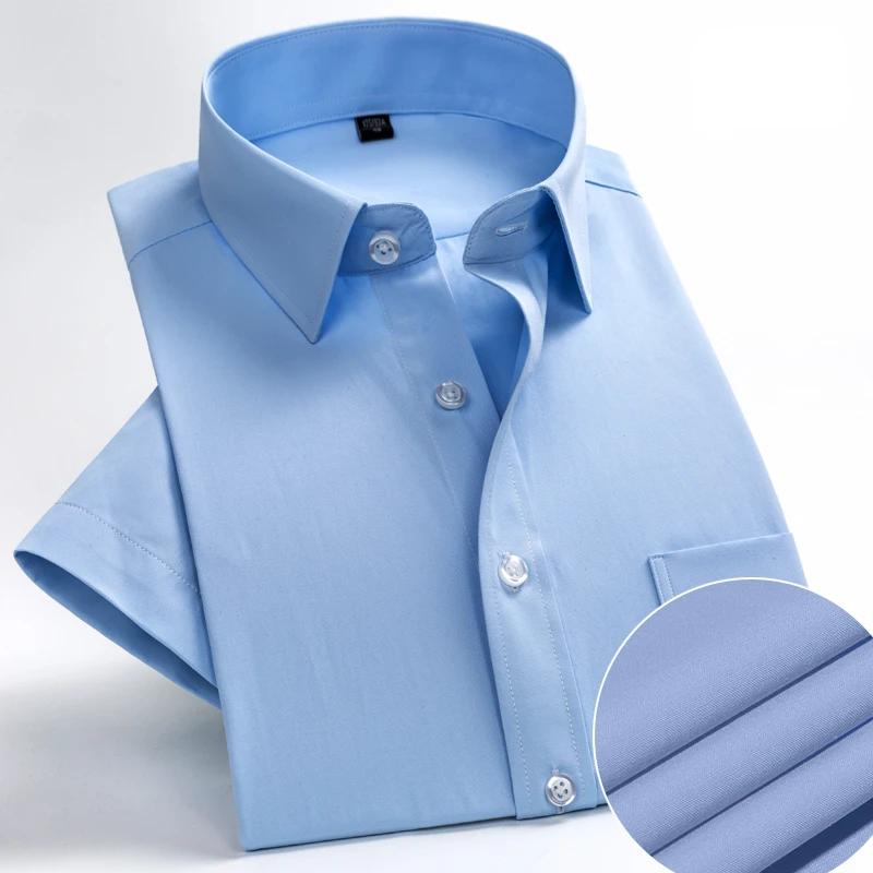 Plus Size Men's Social Short Sleeve Business Casual Shirts Brand Slim Fit Plain Dress Shirts White Black Red Multi-color GOZBKF