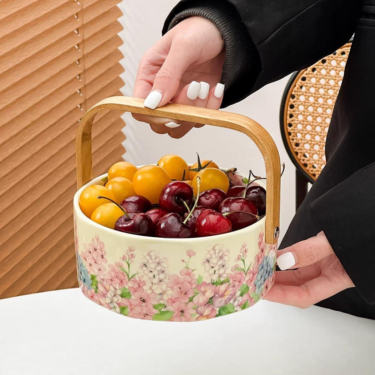 Vintage Pink Floral Ceramic Bowl, Oatmeal, Dessert & Breakfast Serving Bowl Fruit Basket