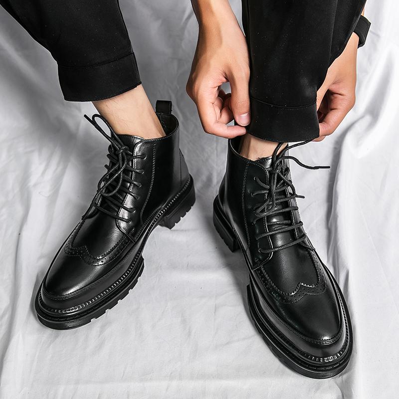 Fashion Design Men's Casual Ankle Boots Men Fashion Motorcycle Boots Mens Lace-Up Sneakers New Arrival Britsh Vintage Leather Boots