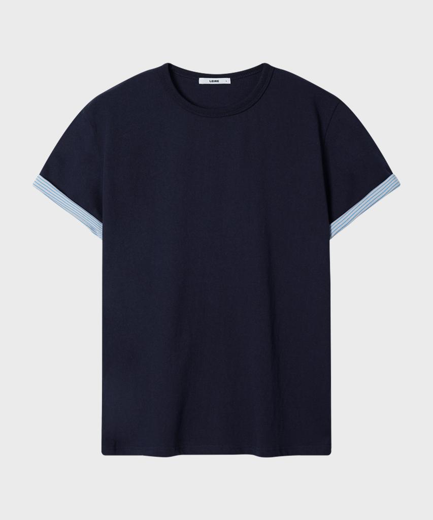 LEIRE Striped Layered Roll-Up T-Shirt [Navy]