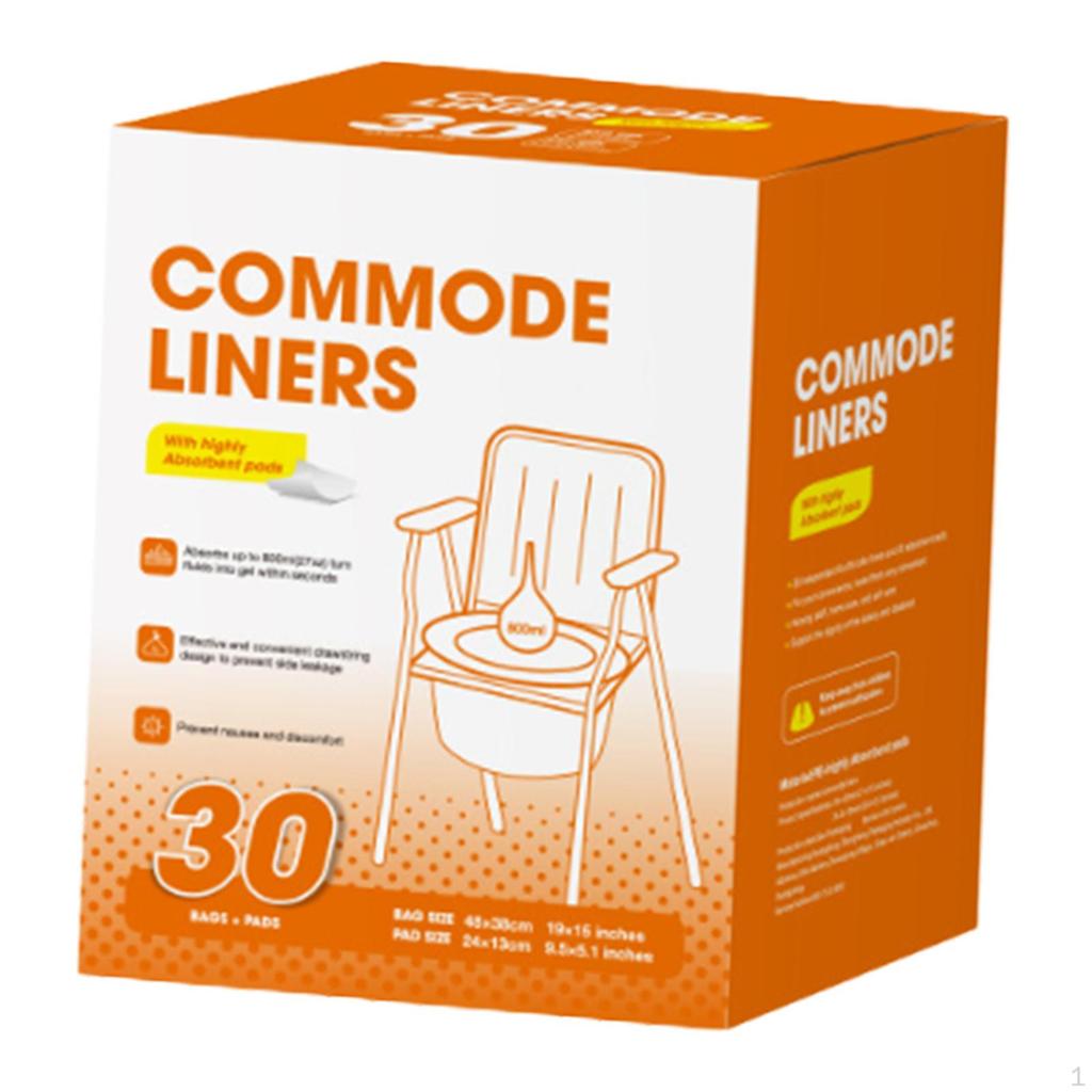 30x Commode Liners Camping Toilet Bucket for Potty Chair Men Women