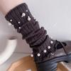 Women's Milk White Ruffled Wide-leg Leg Warmers Y2K Pearl Studded Socks JK Lolita Slouchy Long Leg Socks
