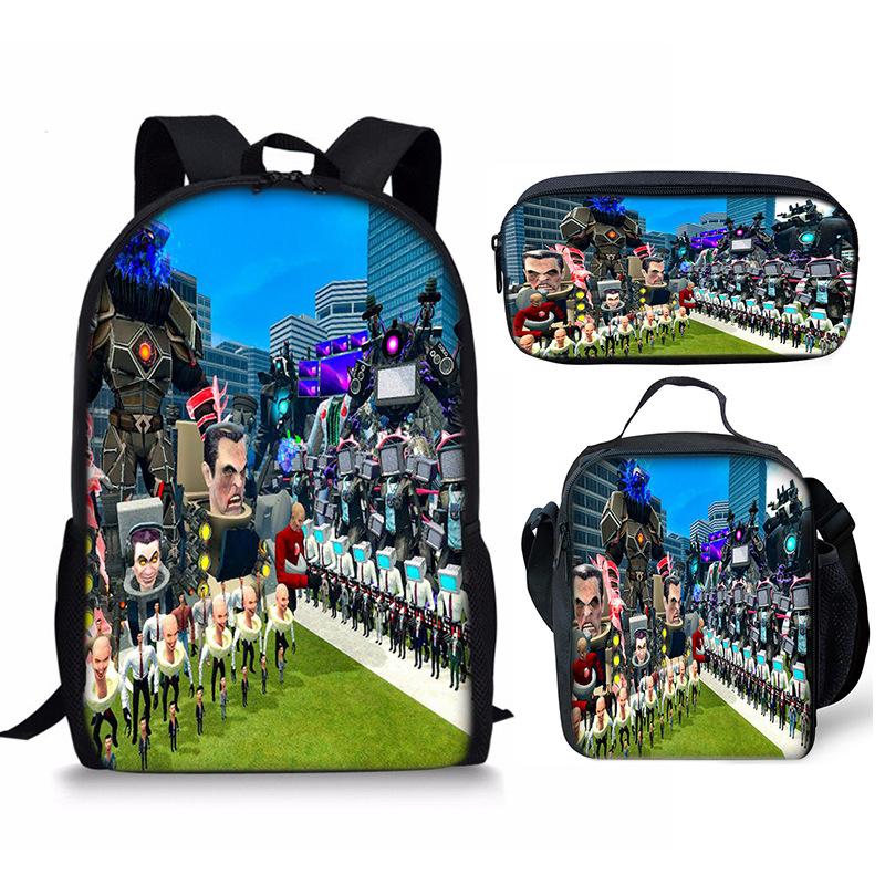Hip Hop Populair skibidi Toilet Man 3D Print 3 stuks/Set leerling Schooltassen Laptop Dagrugzak Rugzak Crossbody Lunchtas Etui