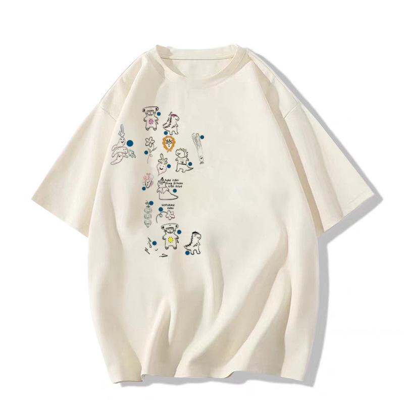 Women's 2025 Summer Cotton Short Sleeve T-Shirt with Straight Shoulder Design