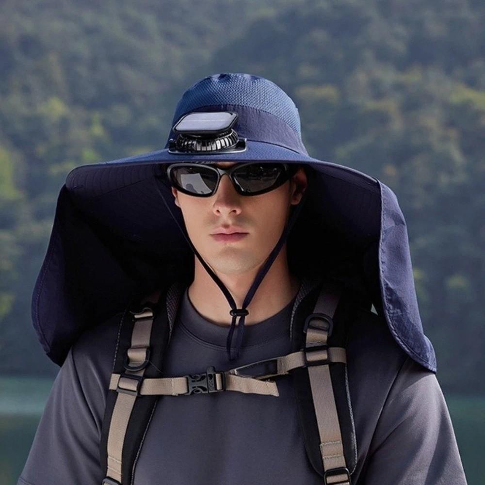 with Shawl Solar Fan Hat Waterproof Fishing Hat Gift Wide Brim Hat  Fishing Activities
