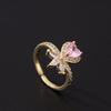 Sweet Bow Zircon Ring Vintage Light Luxury Fashion Pink Open Adjustable Women Jewelry Gift