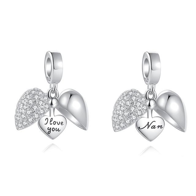 Summer New Open Heart I Love You Nan Dad Diy Bead Fit Original Charms Silver 925 Bracelet Jewelry Women Acessories