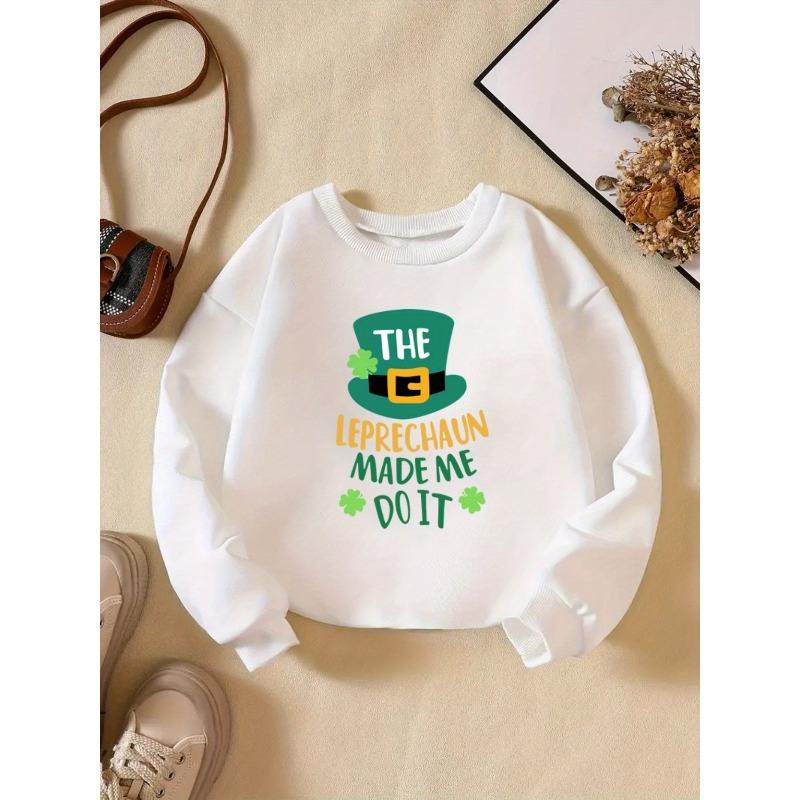 Kids Sweatshirt Creative Letter Pattern Sweatshirt with a Round Neck And Green Hat for St. Patrick'S Day, Perfect for Casual Parties And Holiday Gifts