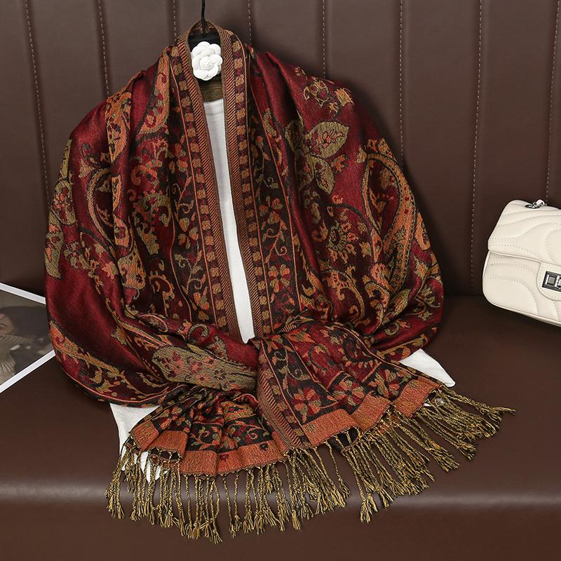 Écharpe Hijab Vintage Jacquard Cajou pour Femme, Photo de Voyage, Cape Extérieure, Turbans pour Femme, Châle, Vêtements Islamiqu