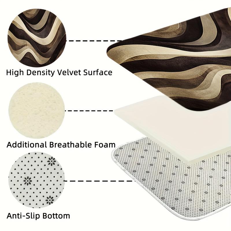 Dark Brown Abstract Wave Bath Mat Soft Flannel Non-Slip Rug for Kitchen Shower Tub, Modern Home Decor Living Room Bedroom Office