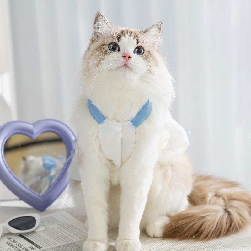 Cat Bow Streamer Tulle Princess Skirt Spring and Summer Suspender Skirt Dog Dress Pet Strap Skirt with Bow-Knot Kitten Clothes