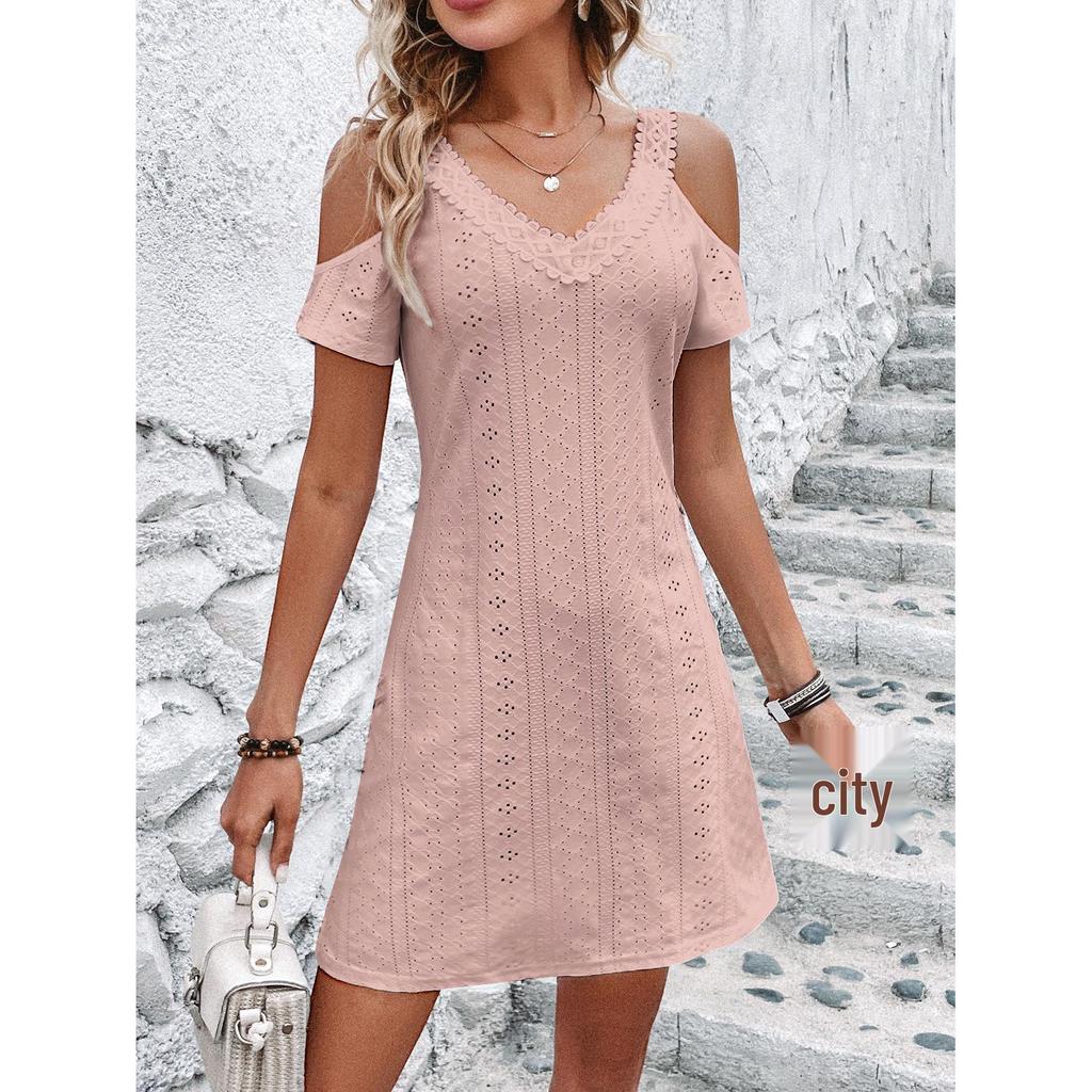 2026 Damen Stilvolles Off-Shoulder Sommerkleid mit kurzen Ärmeln - Europäisches & Amerikanisches Schlankheitsdesign