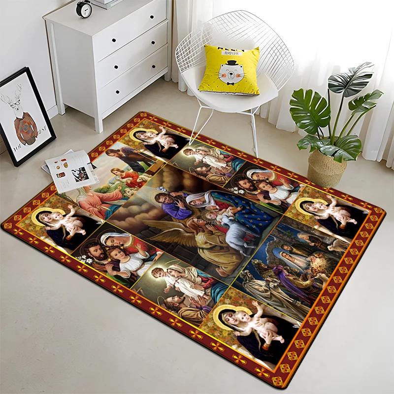 Jesus Virgin Maria Believer Pray Mat Believer Carpet for Living Room Rugs Bedroom Decorative Mat Anti-Slip Yoga Mats Area Rug
