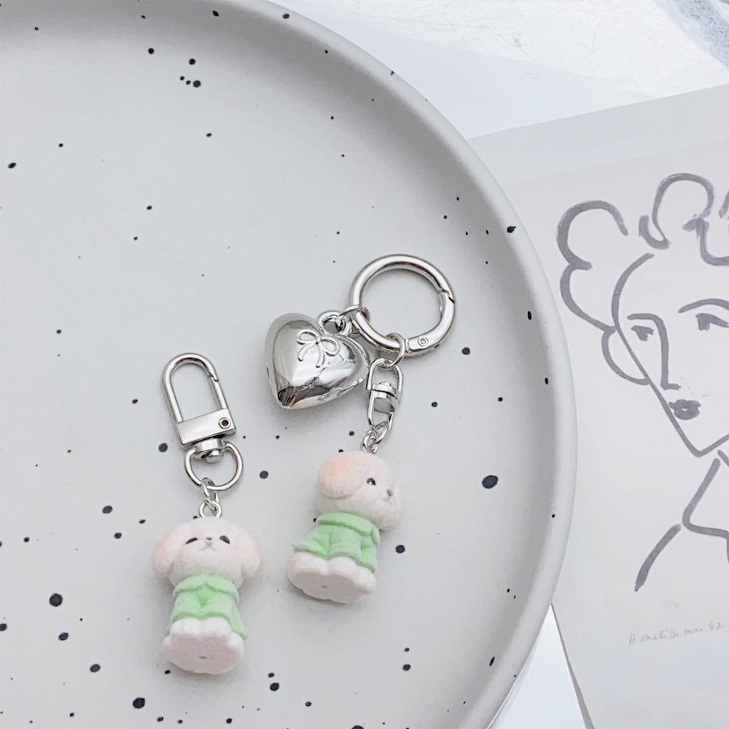Fashionable Lovely Dog Pendant Keyring With Heart Bowknot Sturdy Alloy and Plush Dog Fashion Accessory for Daily Use