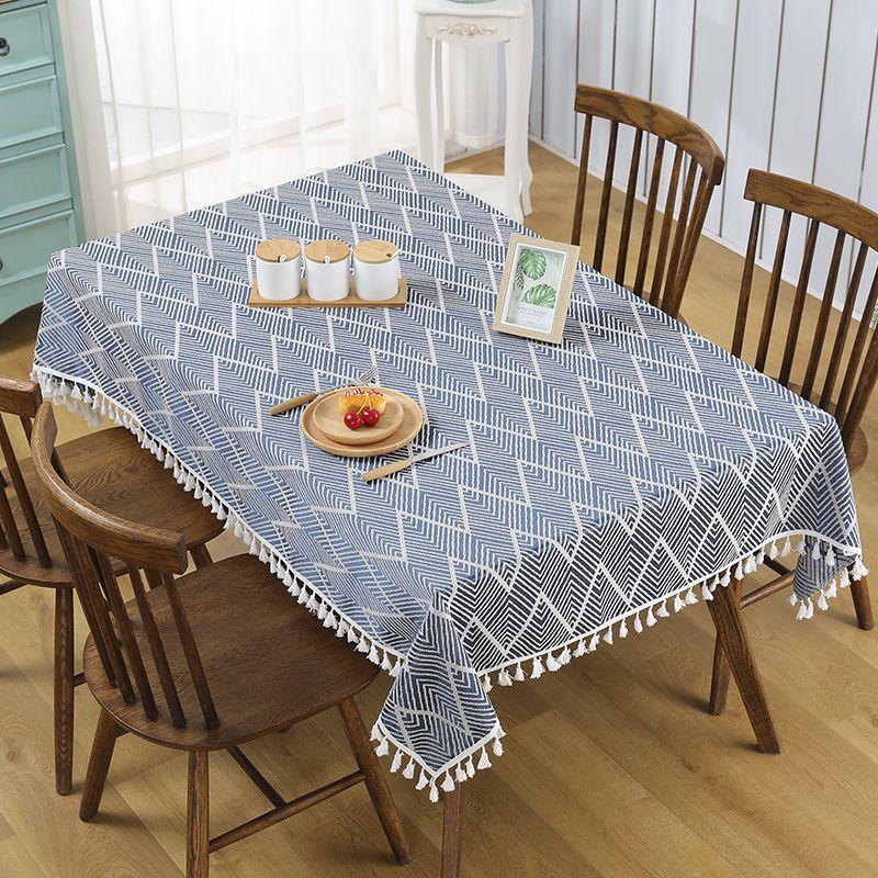 

Скатерть Хлопково-льняная ткань Скатерть 2025 Новое поступление Доступная роскошь Нарядная Кофейный столик Прямоугольная круглая Квадратная Для дома Simeon-Tassel-Navy Blue Oval 130*175cm