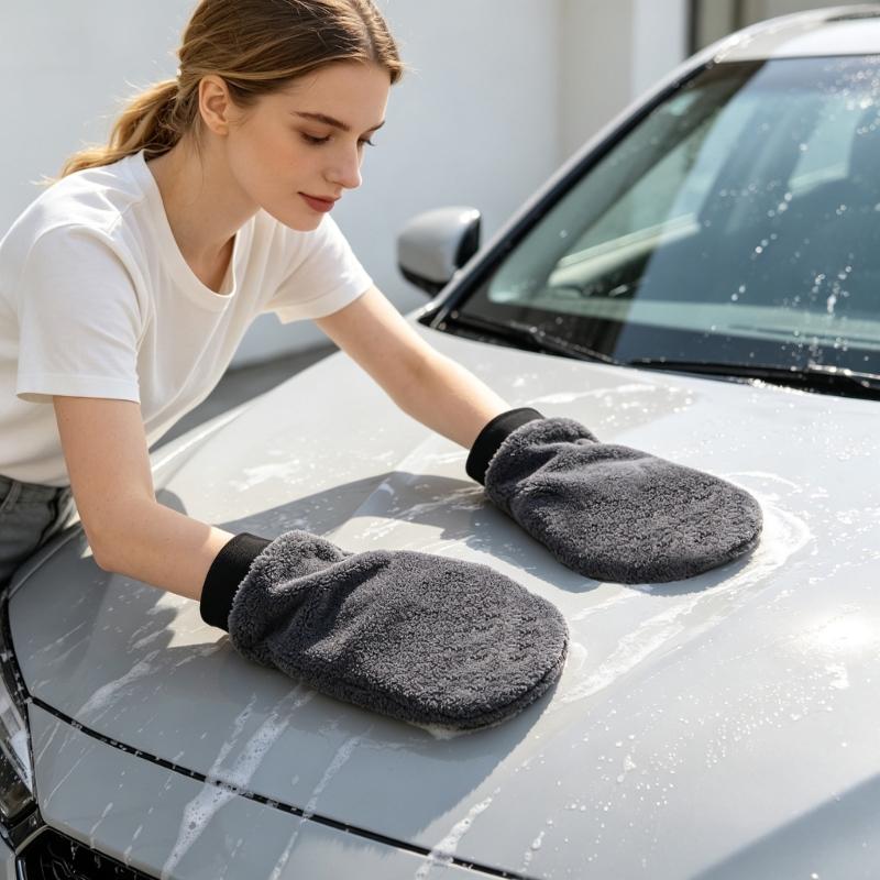 Dusting Mitts Car Washing Glove with Thumb Car Wash Mitt Pair with Double-Sided Soft Fleece Cleaning Sides and Elastic Cuff for Wet Dry Vehicle and
